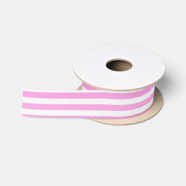 Ruban En Satin Bandes de bonbons roses et blanches (Bobine)