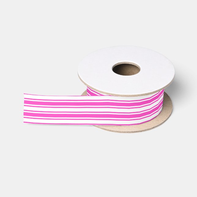 Ruban En Satin Bandes de bonbons roses et blancs chauds (Bobine)