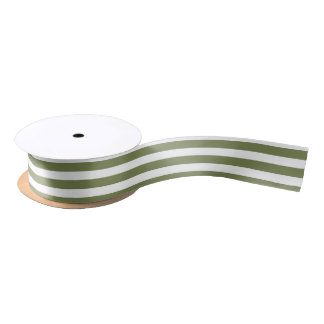 Ruban En Satin Bandes de bonbons vert olive et blanc