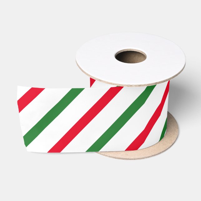 Ruban En Satin Bandes de sucre de canne rouge vert et blanc (Bobine)