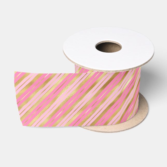 Ruban En Satin Bandes roses et or (Bobine)