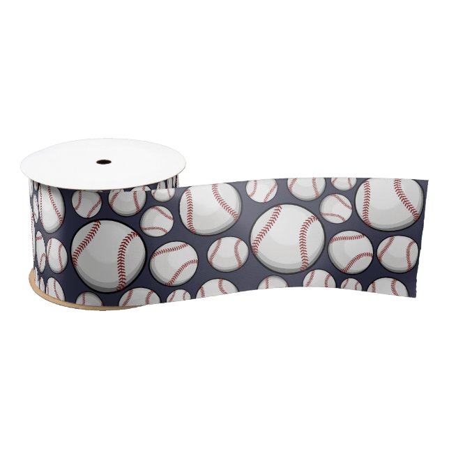 Ruban En Satin Base-ball dispersés bleus (Bobine)