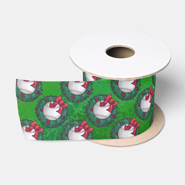 Ruban En Satin Baseball en Motif de couronne de Noël (Bobine)