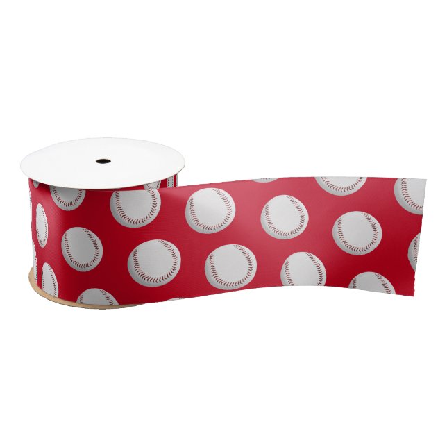 Ruban En Satin Baseball sur le ruban satin rouge (Bobine)