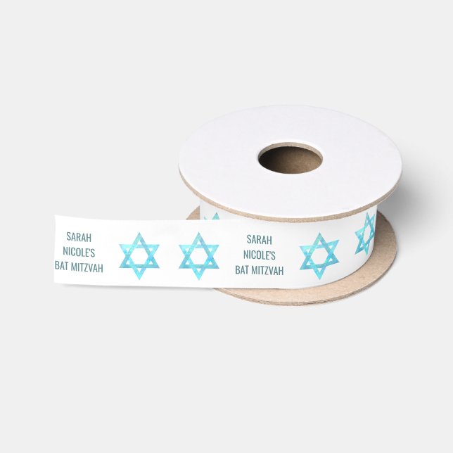Ruban En Satin Bat mitzvah Bleu Opal Vacances Glam Personnalisées (Bobine)