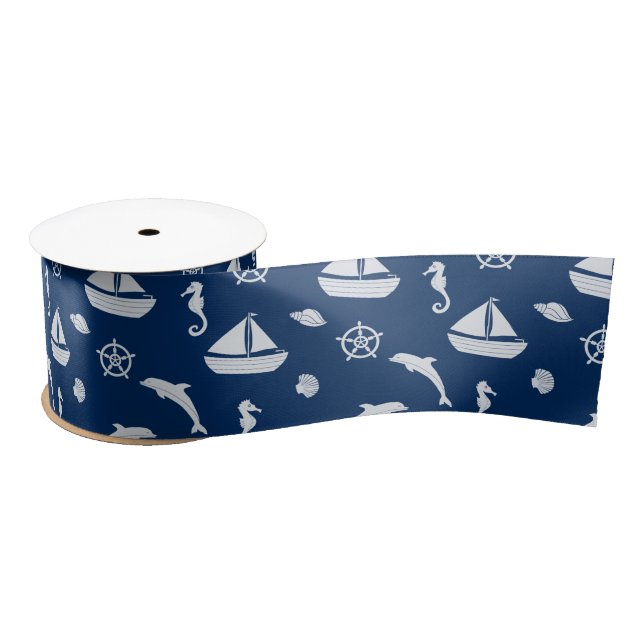 Ruban En Satin Bateau à voile et Marine Life Motif Satin Ribbon (Bobine)