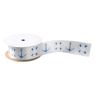 Ruban En Satin Bateau bleu rustique nautique Ancre et bouée de sa
