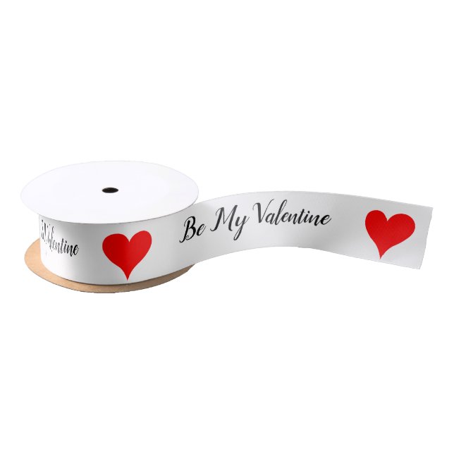Ruban En Satin Be My Valentine Red Hearts 1.5 INCH (Bobine)