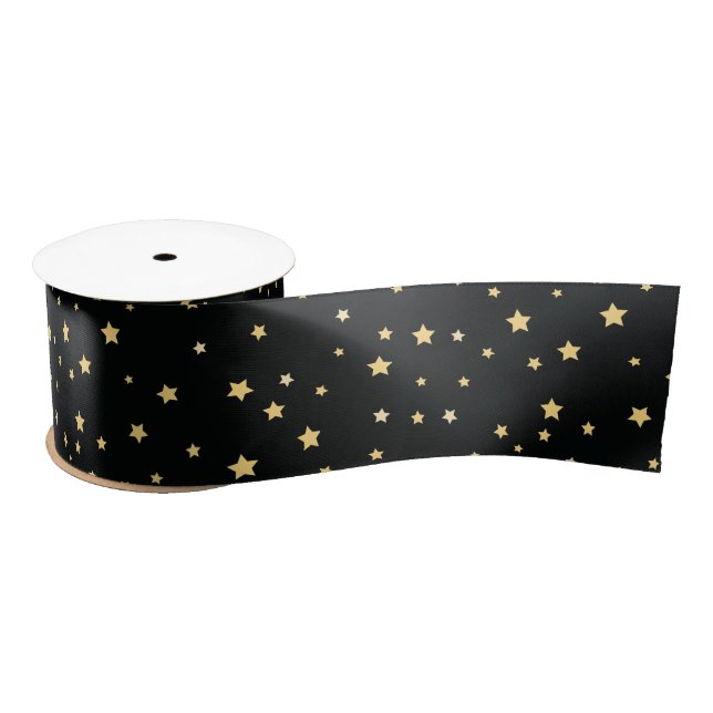 Ruban En Satin Beau Black and Gold Starry Sky Star Motif (Bobine)