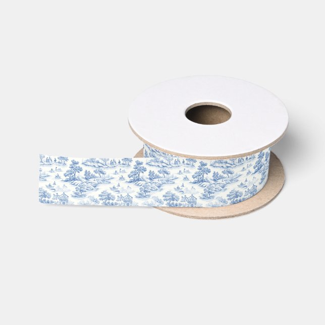 Ruban En Satin Beau design de Toile Bleue de Jouy à la française (Bobine)