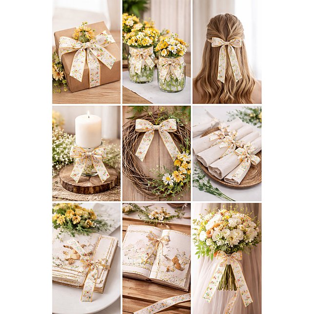 Ruban En Satin Beau fleur sauvage de printemps jaune (Créateur téléchargé)