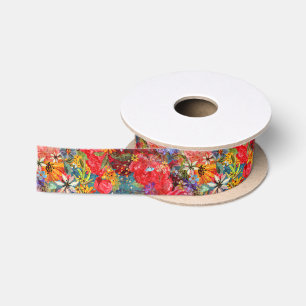 Ruban En Satin Beau motif floral Abstrait coloré brillant