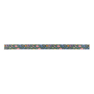 Ruban En Satin Beautiful Wildflower Garden on Dark Teal