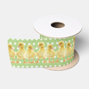 Ruban En Satin Bébé Canards Sur Pois