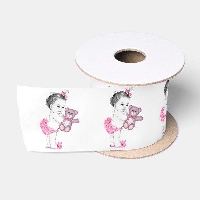 Ruban En Satin Bébé rose Teddy Ours bébé Fille Douche (Bobine)