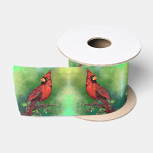 Ruban En Satin Belle peinture d'oiseaux du Cardinal rouge du Nord