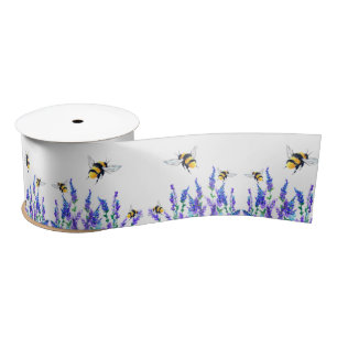 Ruban En Satin Belles fleurs de printemps et les abeilles volent 