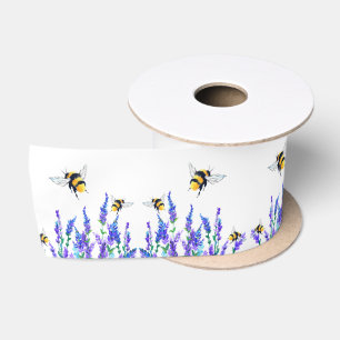 Ruban En Satin Belles fleurs de printemps et vols d'abeilles - De