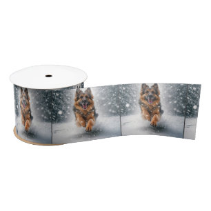 Ruban En Satin Berger Allemand Courant Dans La Neige