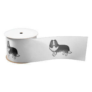 Ruban En Satin Bi-Black Shetland Sheepdog Sheltie Cartoon Chien