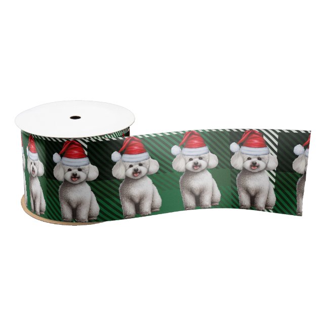 Ruban En Satin Bichon Frise Chien vacances Plaid Funky Noël (Bobine)