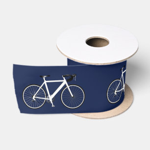 Ruban En Satin Bicyclette blanche sur ruban bleu satin de marine