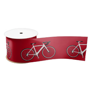 Ruban En Satin Bicyclette blanche sur ruban satiné rouge