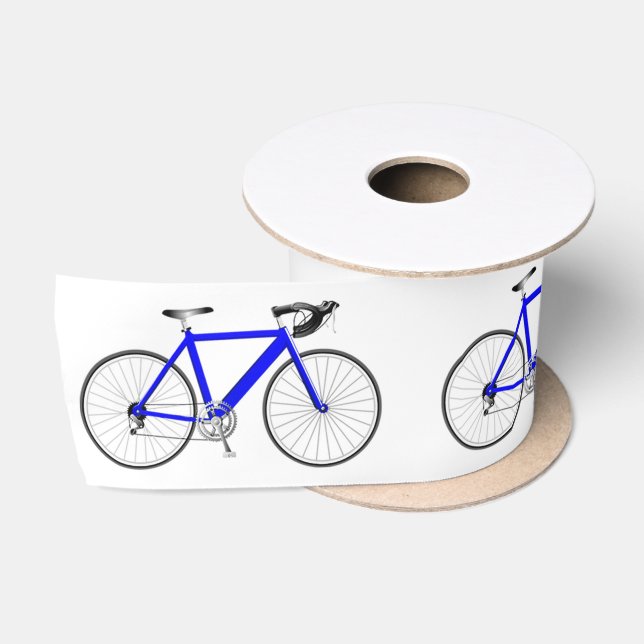 Ruban En Satin Bicyclette bleue sur blanc (Bobine)