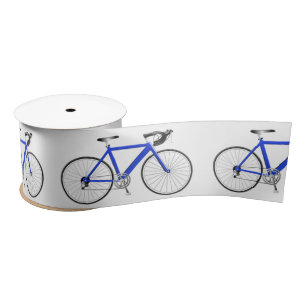 Ruban En Satin Bicyclette bleue sur ruban satiné blanc