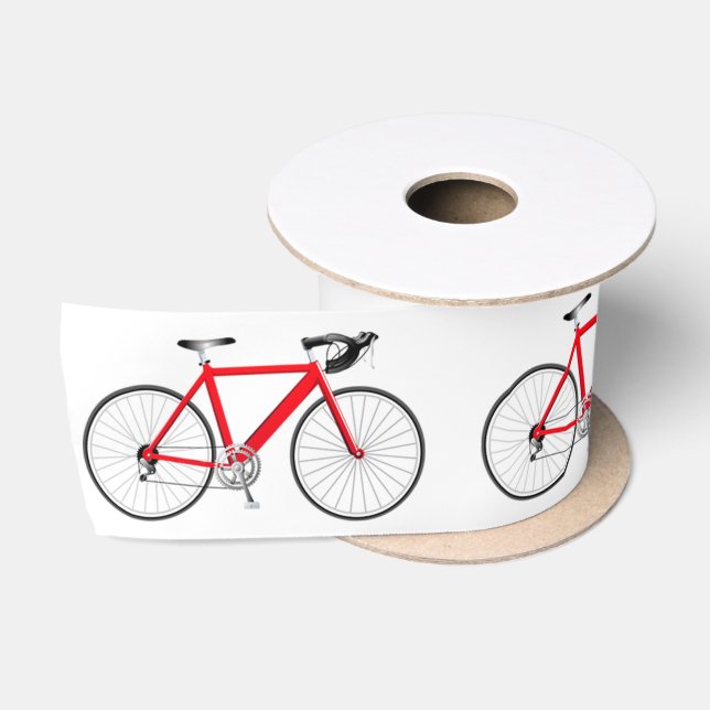Ruban En Satin Bicyclette rouge sur ruban satiné blanc (Bobine)