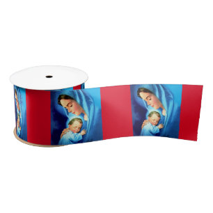 Ruban En Satin Bienheureuse Vierge Marie avec Bébé Jésus