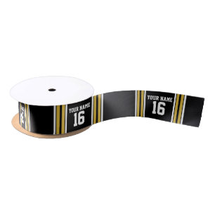 Ruban En Satin Black avec Gold White Stripes Team Jersey