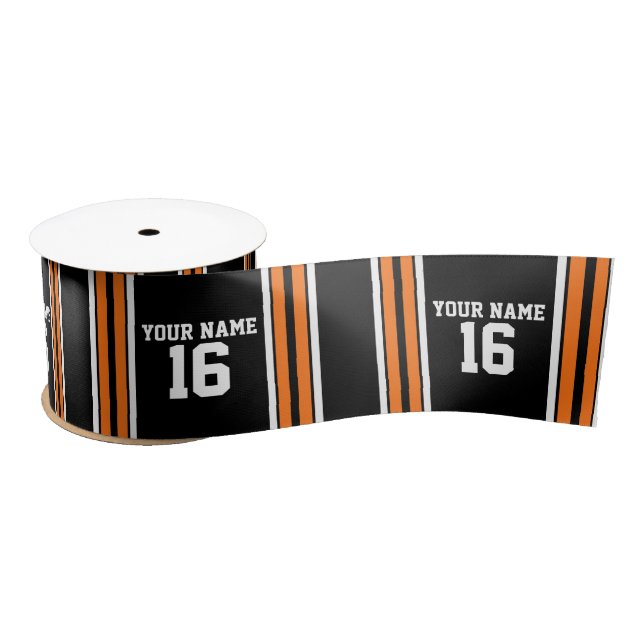 Ruban En Satin Black avec Orange White Stripes Team Jersey (Bobine)