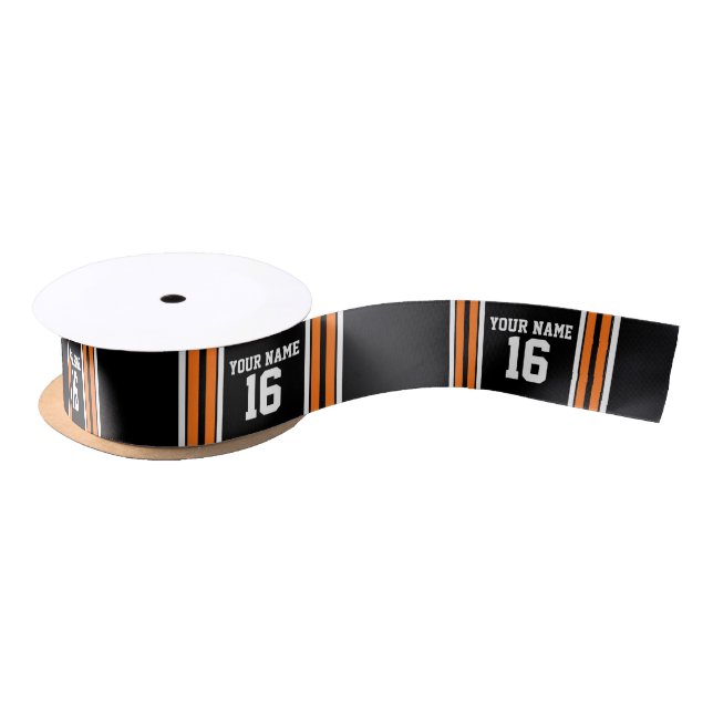 Ruban En Satin Black avec Orange White Stripes Team Jersey (Bobine)