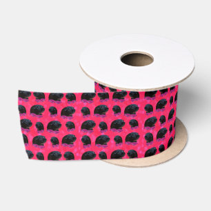 Ruban En Satin Black Guinée Pigs On Pretty Pink Rose