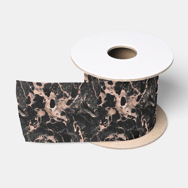 Ruban En Satin Black marble glitter rose gold (Bobine)