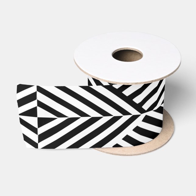Ruban En Satin Black White Tribal Lines Africain (Bobine)