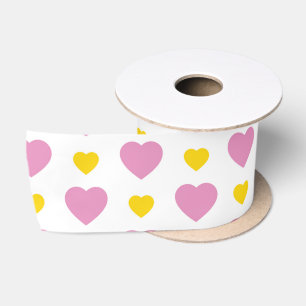 RUBAN EN SATIN BLANC AVEC COEURS BLEU ET JAUNE