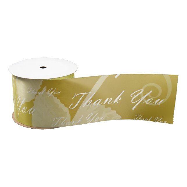 Ruban En Satin blanc, or, argent, merci, fleurs, floral, (Bobine)