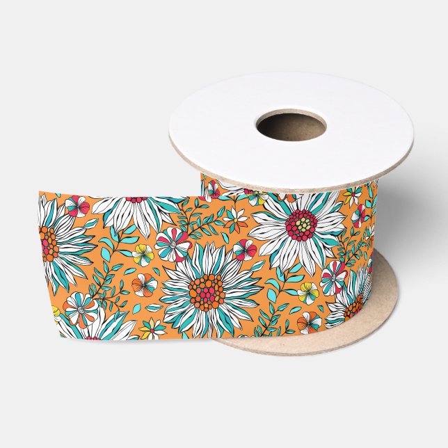 Ruban En Satin Blanc Turquoise Jaune orange Rouge Fleurs de margu (Bobine)