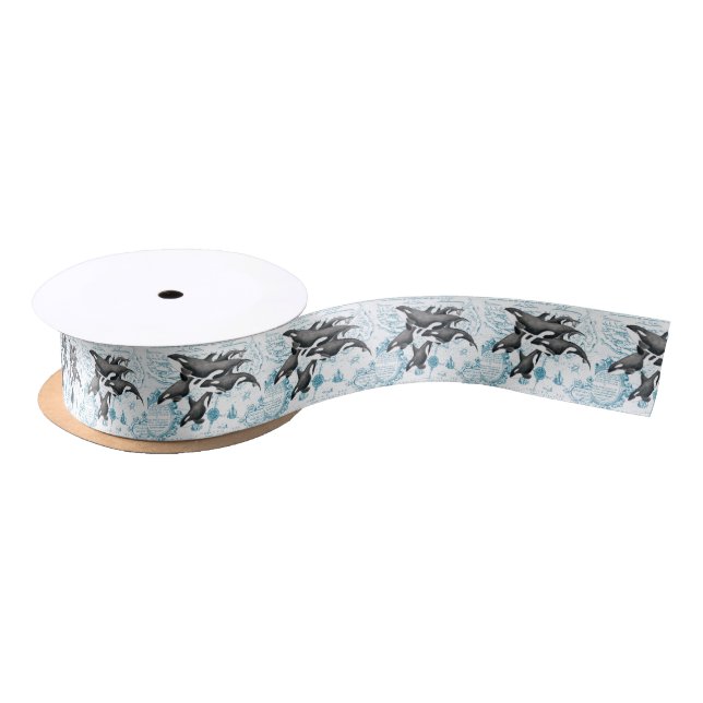 Ruban En Satin Bleu antique de baleines d'orque (Bobine)