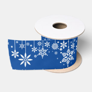 Ruban En Satin Bleu avec des lacs de neige blanche  Noël
