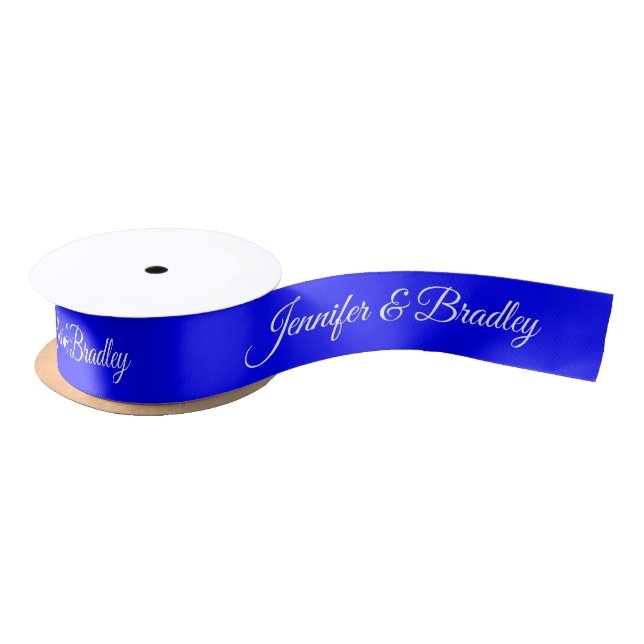 Ruban En Satin Bleu Blanc Élégant Mariage Nom personnalisé (Bobine)