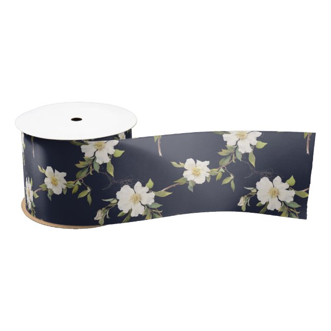 Ruban En Satin Bleu bleu floral (Bobine)