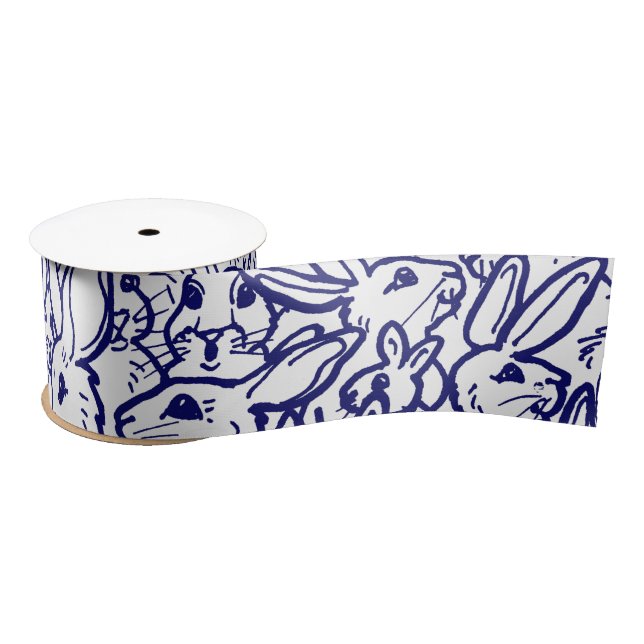 Ruban En Satin Bleu Bleu lapin lapin blanc mignon Whimsical (Bobine)