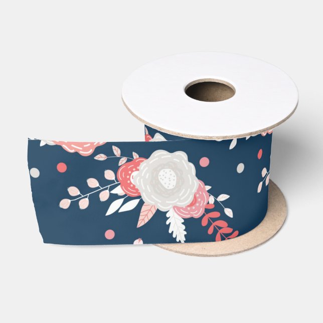 Ruban En Satin Bleu bleu marine rose blanc (Bobine)