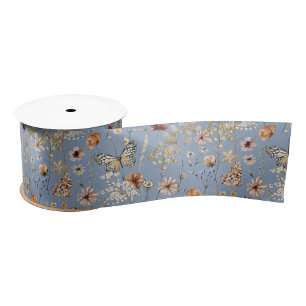 Ruban En Satin Bleu Bohème Fleur Sauvage