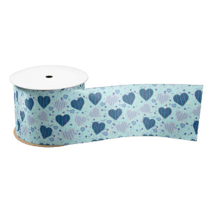 Ruban En Satin Bleu Coeurs 3" Large ruban satiné, 2 Yard Spool