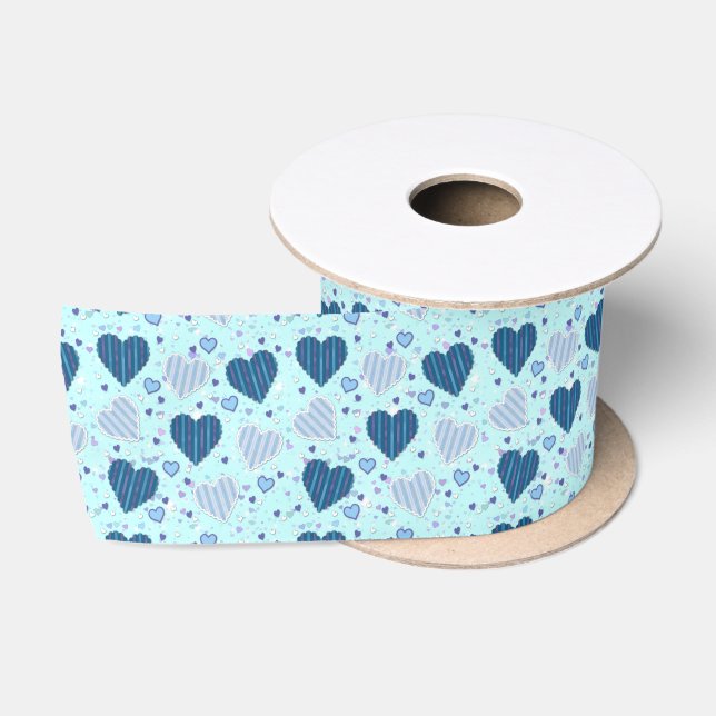Ruban En Satin Bleu Coeurs 3" Large ruban satiné, 2 Yard Spool (Bobine)