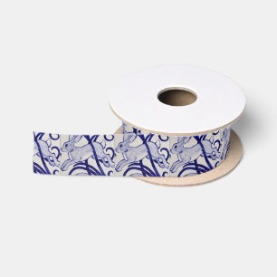 Ruban En Satin Bleu et blanc Art déco Lapin Carrelage Cadeau